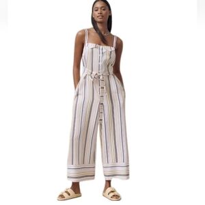 Maeve Easy Sleeveless Shirting Wide Leg Jumpsuit Multicolored Stripes Size: S